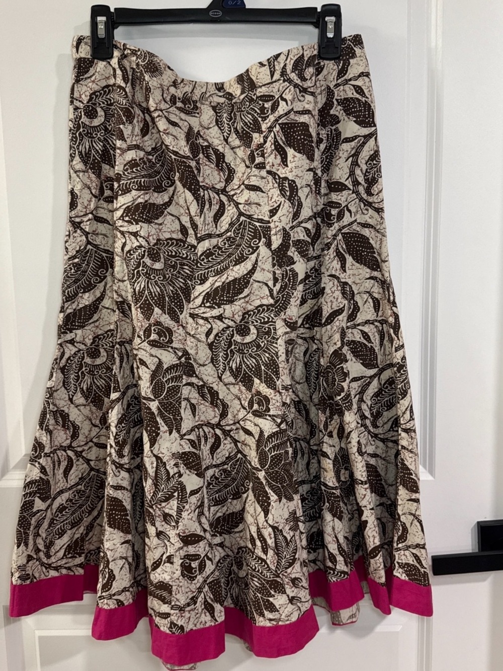 Old Navy Black & Cream Floral Maxi Skirt with Pink Hem